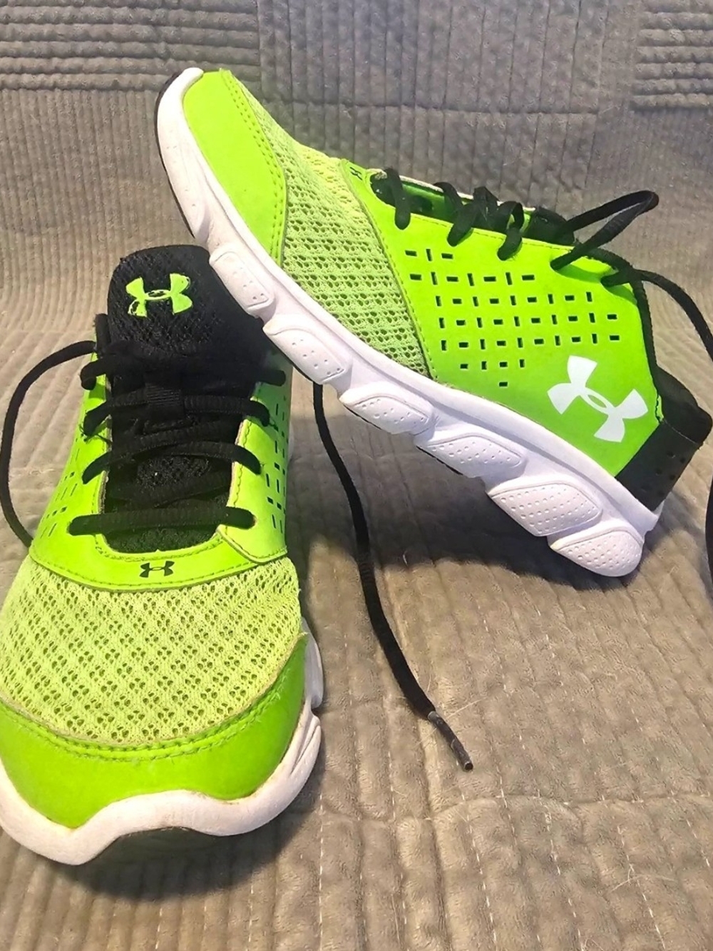 Under Armour Neon Green and Black Kids Athletic Sneakers